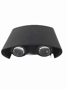 Arandela LED Retangular 2 Fachos 12W Bivolt Preto 4 Lentes Abs Branco Quente 3000K - Cbc